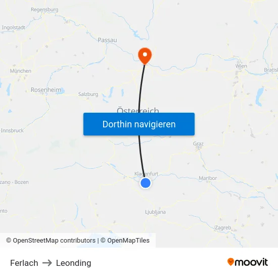 Ferlach to Leonding map