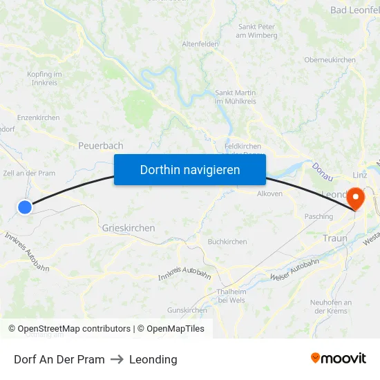 Dorf An Der Pram to Leonding map