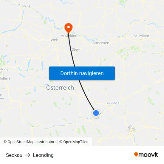 Seckau to Leonding map