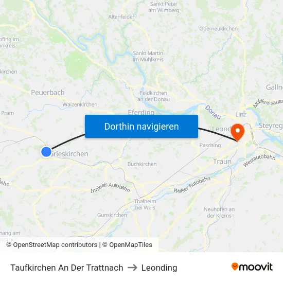 Taufkirchen An Der Trattnach to Leonding map