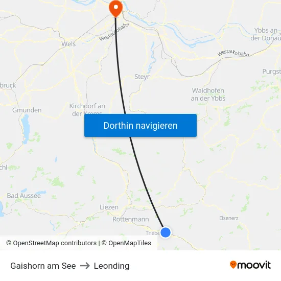 Gaishorn am See to Leonding map