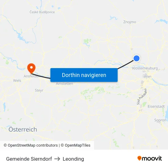 Gemeinde Sierndorf to Leonding map