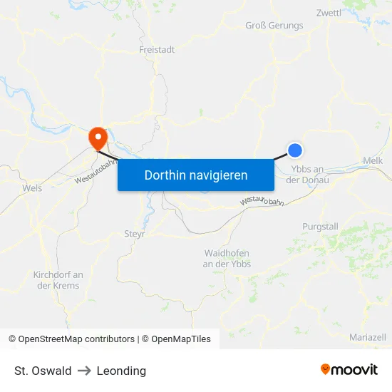 St. Oswald to Leonding map