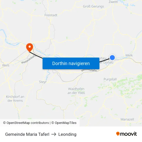 Gemeinde Maria Taferl to Leonding map