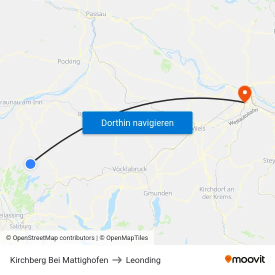 Kirchberg Bei Mattighofen to Leonding map