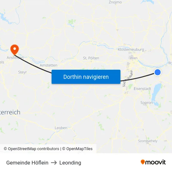 Gemeinde Höflein to Leonding map