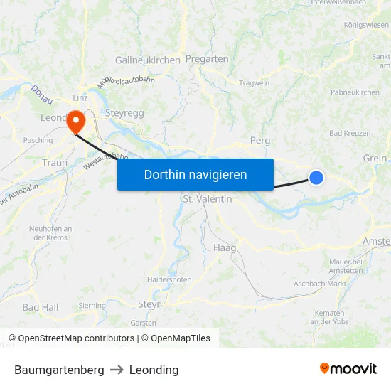Baumgartenberg to Leonding map