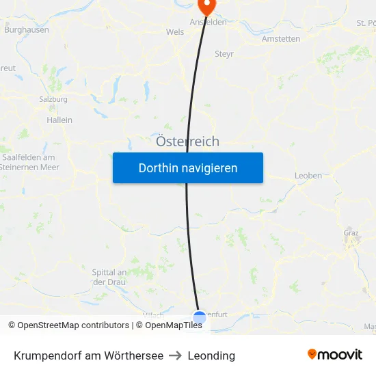 Krumpendorf am Wörthersee to Leonding map