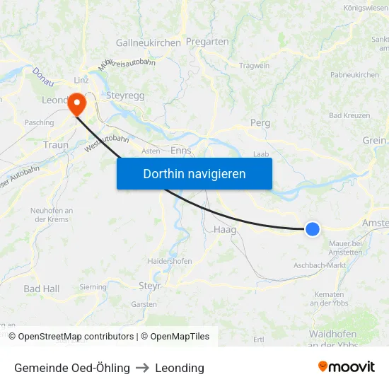 Gemeinde Oed-Öhling to Leonding map