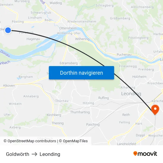 Goldwörth to Leonding map