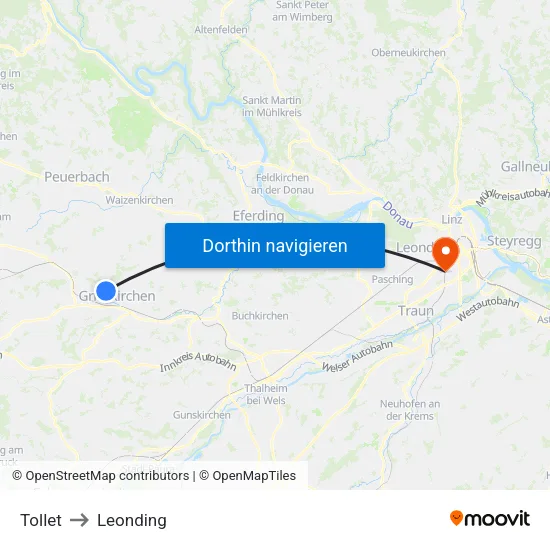 Tollet to Leonding map