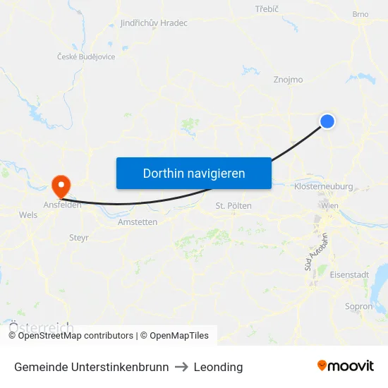 Gemeinde Unterstinkenbrunn to Leonding map