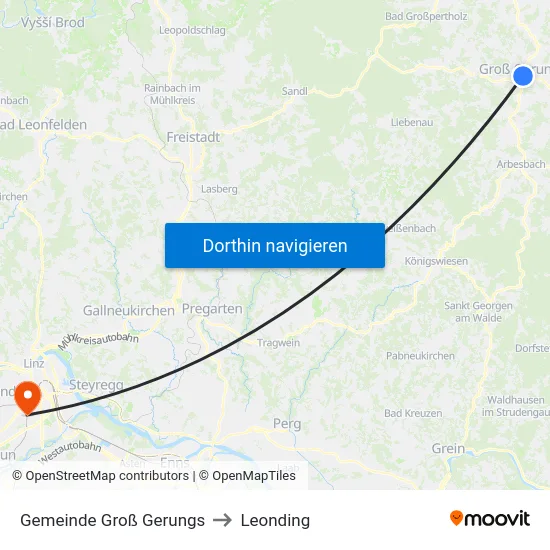 Gemeinde Groß Gerungs to Leonding map