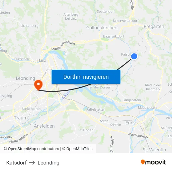 Katsdorf to Leonding map