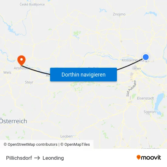 Pillichsdorf to Leonding map