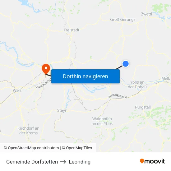 Gemeinde Dorfstetten to Leonding map