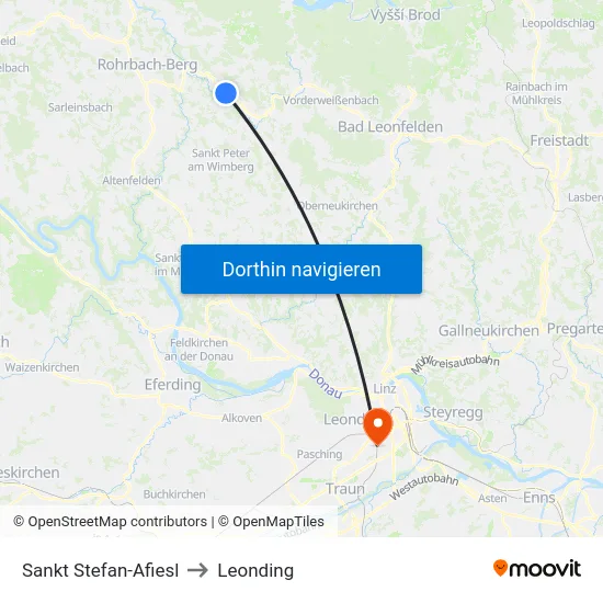 Sankt Stefan-Afiesl to Leonding map