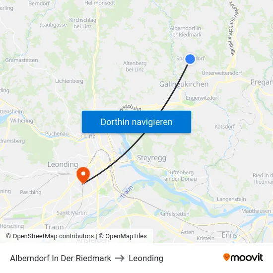 Alberndorf In Der Riedmark to Leonding map