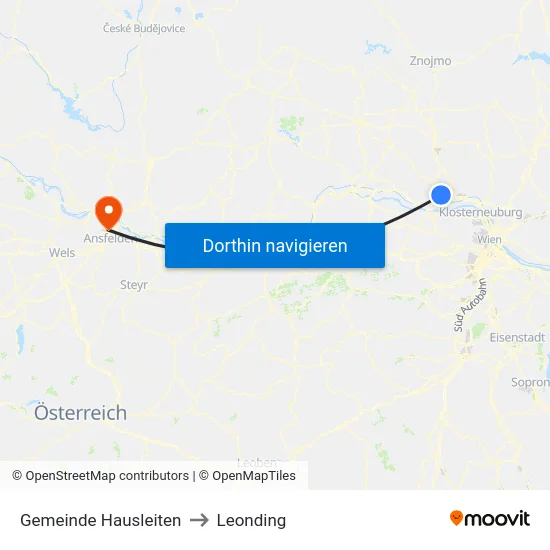 Gemeinde Hausleiten to Leonding map