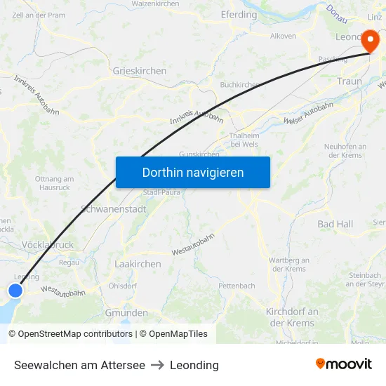 Seewalchen am Attersee to Leonding map