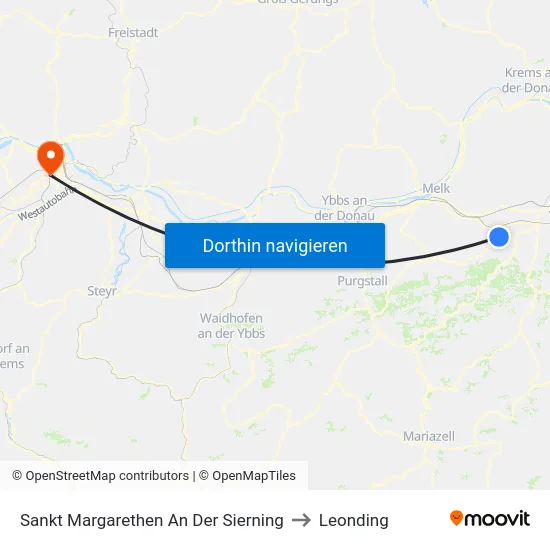 Sankt Margarethen An Der Sierning to Leonding map