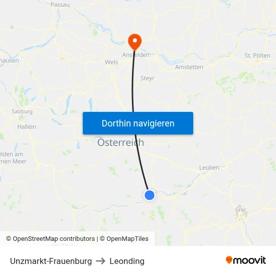 Unzmarkt-Frauenburg to Leonding map