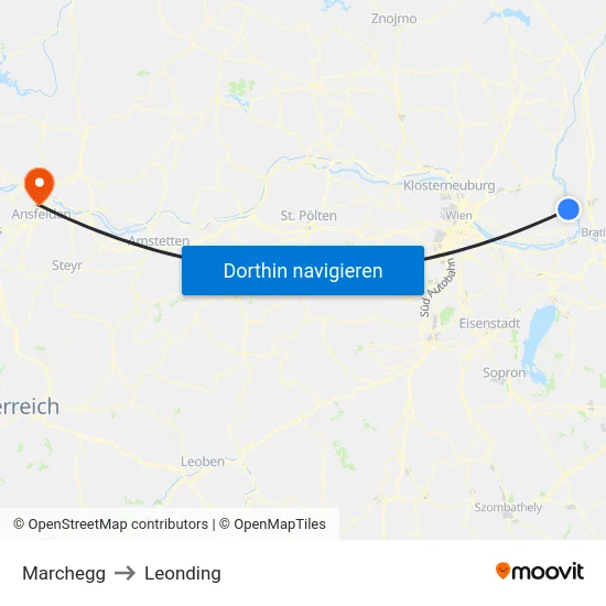 Marchegg to Leonding map
