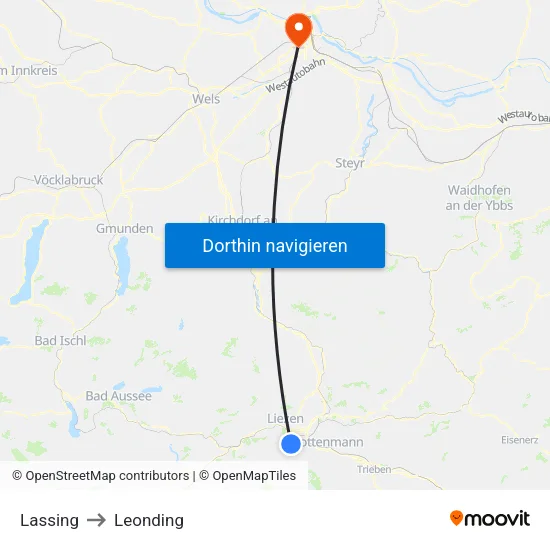 Lassing to Leonding map