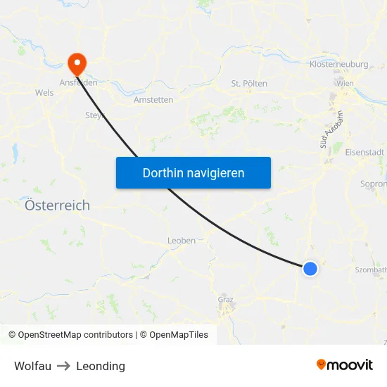 Wolfau to Leonding map