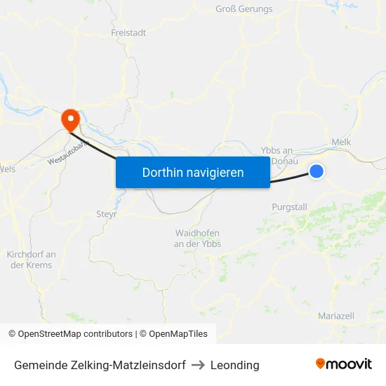 Gemeinde Zelking-Matzleinsdorf to Leonding map