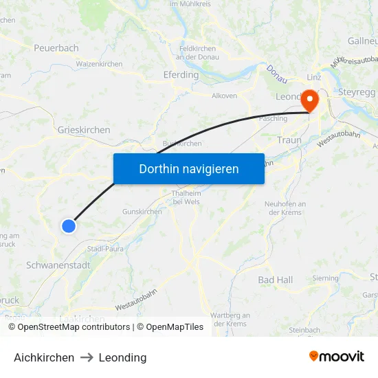 Aichkirchen to Leonding map