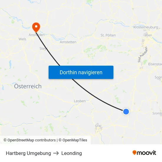 Hartberg Umgebung to Leonding map