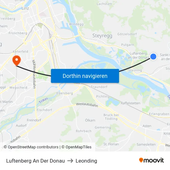 Luftenberg An Der Donau to Leonding map