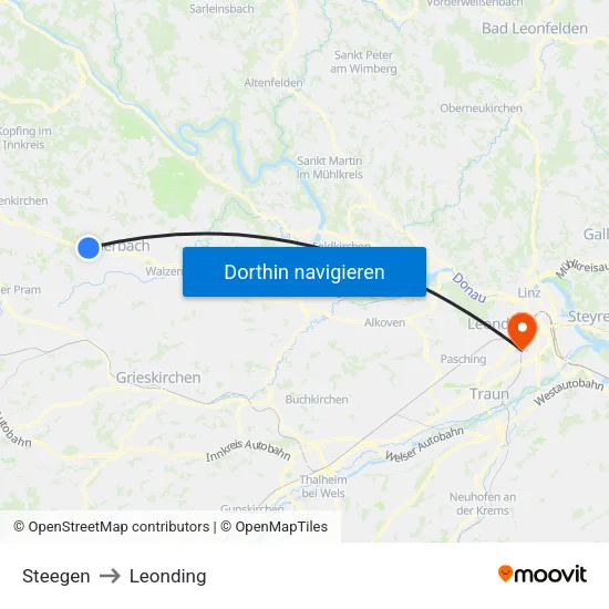 Steegen to Leonding map