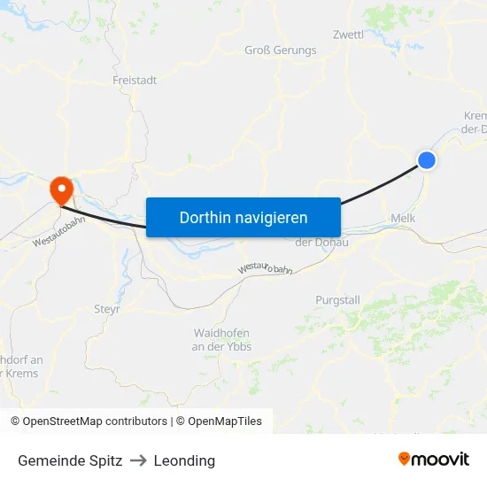 Gemeinde Spitz to Leonding map
