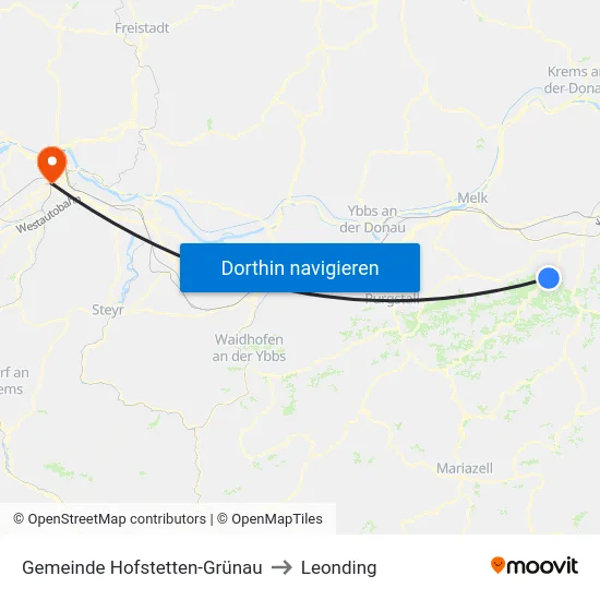 Gemeinde Hofstetten-Grünau to Leonding map