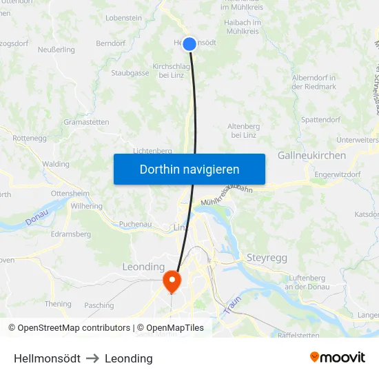 Hellmonsödt to Leonding map