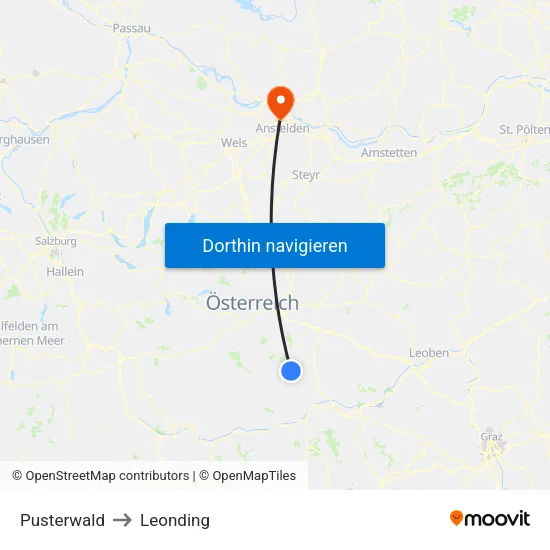 Pusterwald to Leonding map