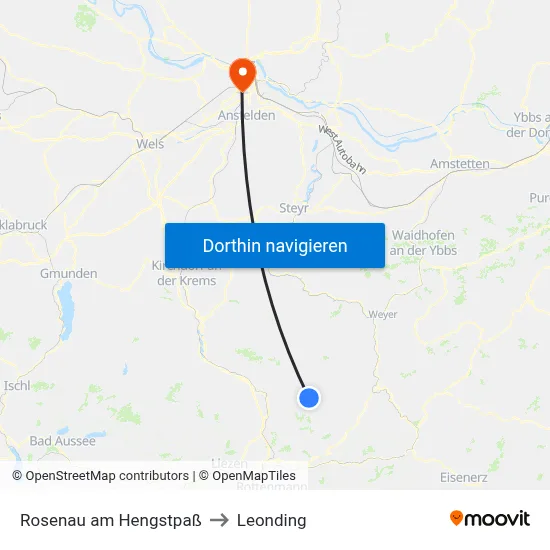 Rosenau am Hengstpaß to Leonding map