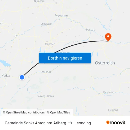 Gemeinde Sankt Anton am Arlberg to Leonding map