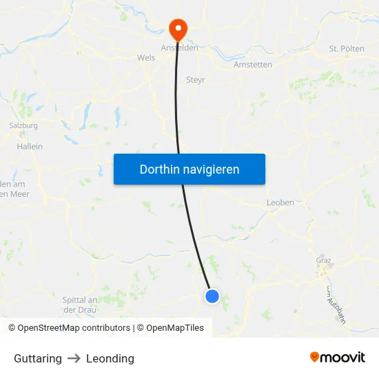 Guttaring to Leonding map