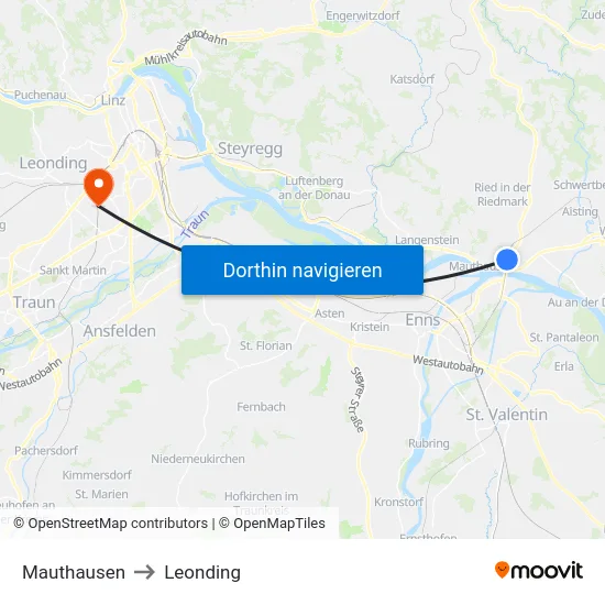 Mauthausen to Leonding map