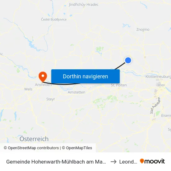 Gemeinde Hohenwarth-Mühlbach am Manhartsberg to Leonding map