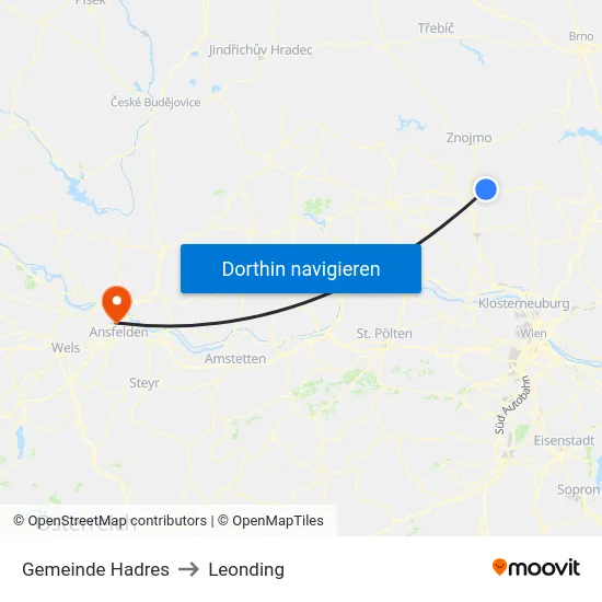 Gemeinde Hadres to Leonding map
