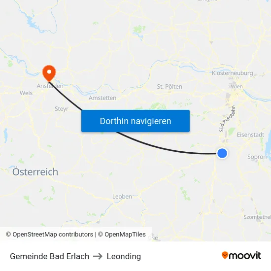 Gemeinde Bad Erlach to Leonding map
