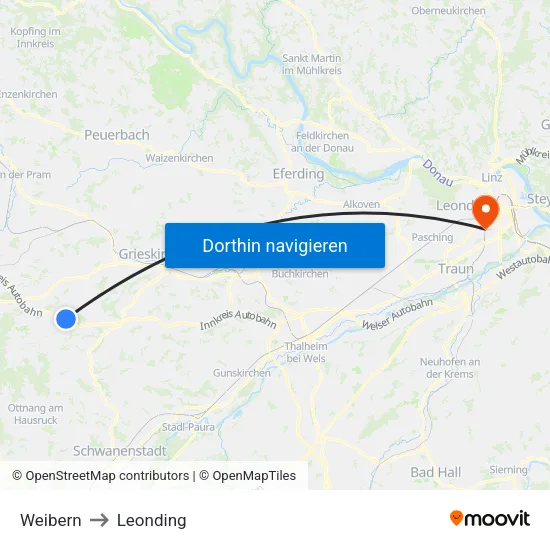 Weibern to Leonding map