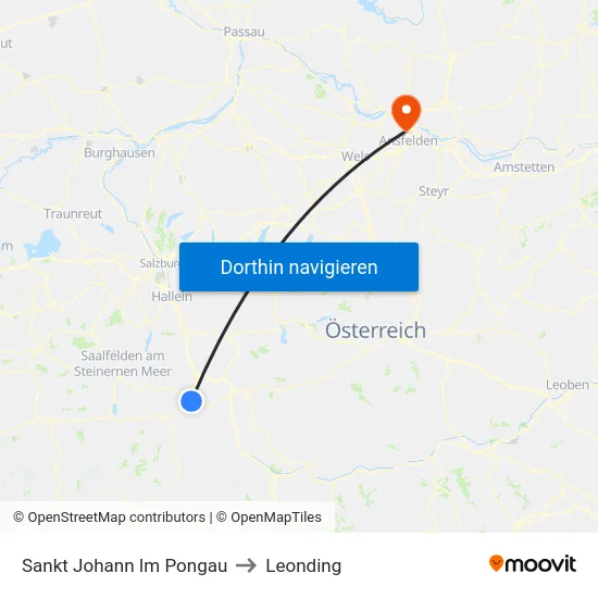 Sankt Johann Im Pongau to Leonding map