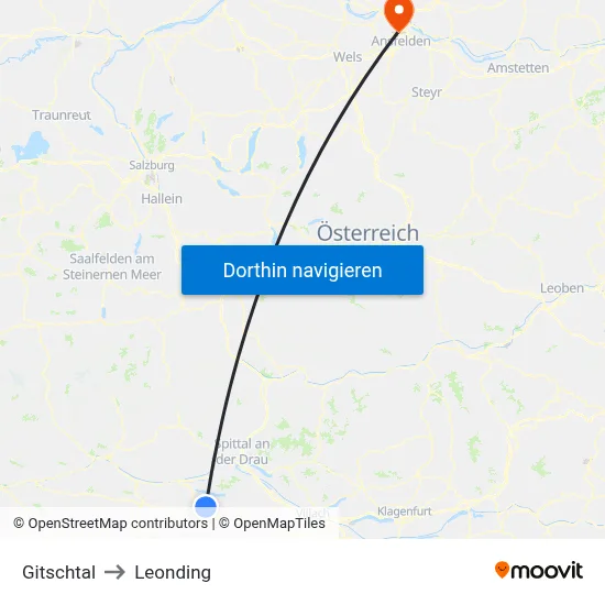 Gitschtal to Leonding map