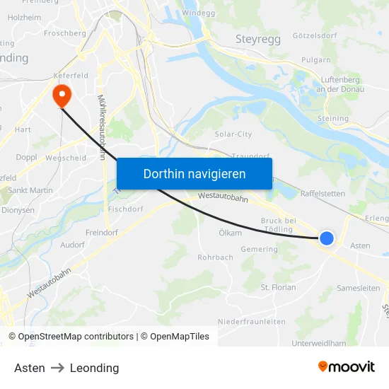 Asten to Leonding map