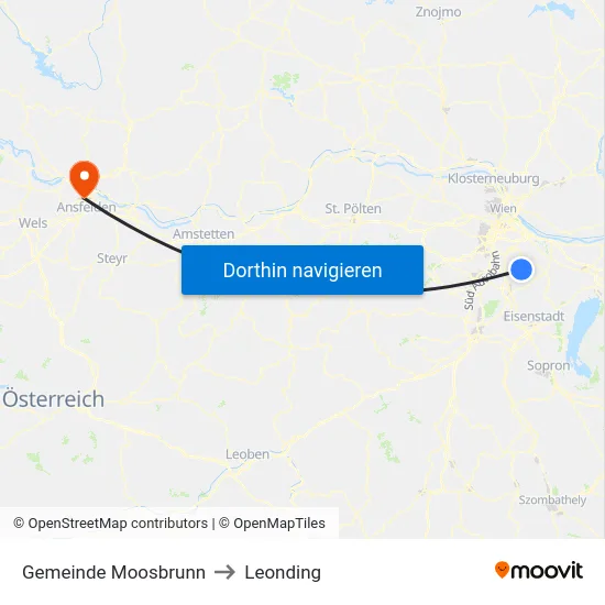 Gemeinde Moosbrunn to Leonding map